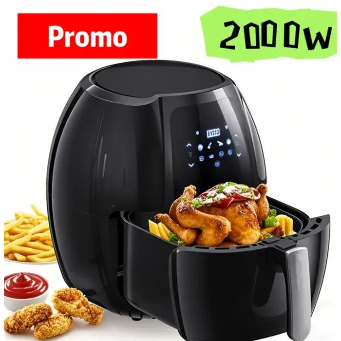 Friteuse à air sans huile 8L airfryer 2000W grande capacité 8 programmes écran OLED cuisson rapide pour 6 FRITEUSE ELECTRIQUE