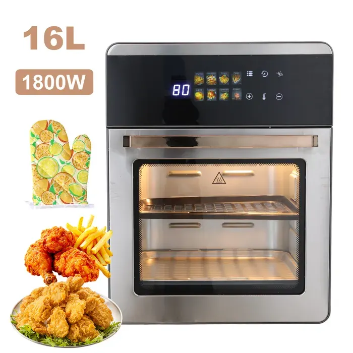 Friteuse à Air sans Huile de 16 L avec Fenêtre visuelle Air Fryer 1800 W 9 Menus Contrôle Tactile 20-200 ℃ Temps Ajustable