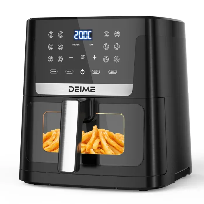 Friteuse à air sans huile - DEIME - Air fryer 7L - 12 programmes - 1800W - Écran Tactile LED - Fenêtre Transparente(Noir mat)