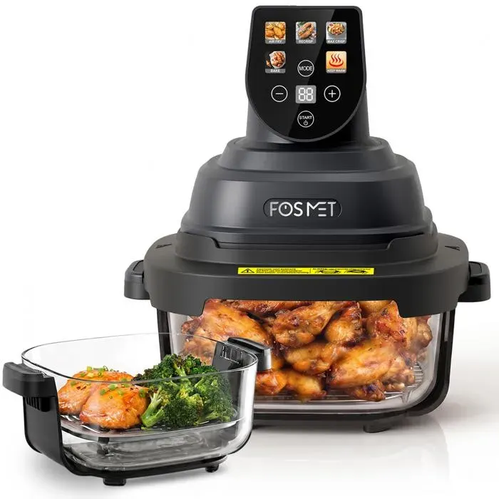 Friteuse à air sans huile FOSMET Récipients 15L et 4L 5 programmes prédéfinis 1500W Air fryers 2 récipients avec couvercles