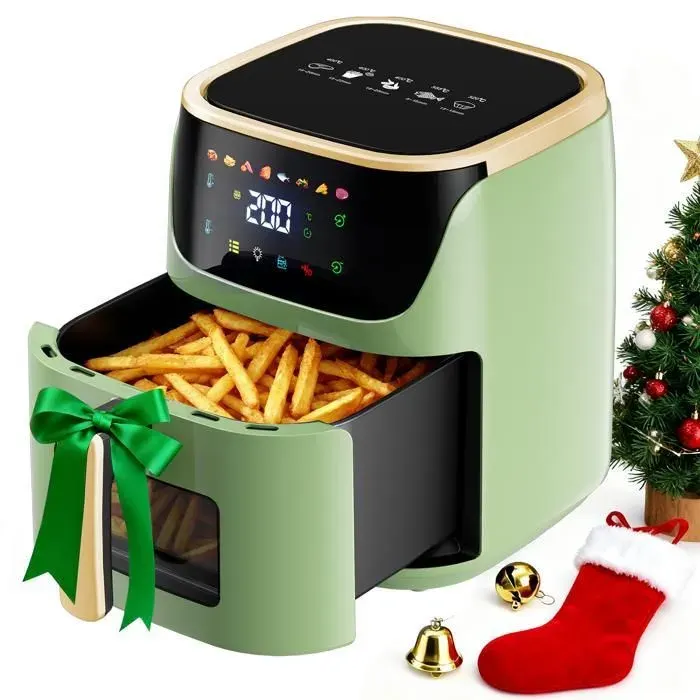 Friteuse à air sans huile Grande Capacité 7.4 L Air Fryer 1500 W 8 préprogrammes avec Fenêtre Transparente Écran Tactile LED