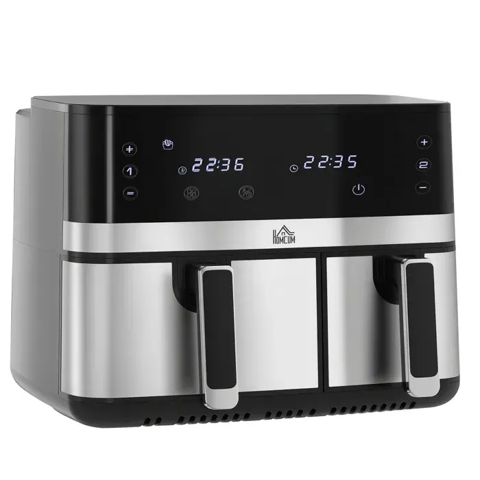 Friteuse à air sans huile HOMCOM air fryer double compartiment 85 L - 2700 W - 8 programmes température réglable minuterie