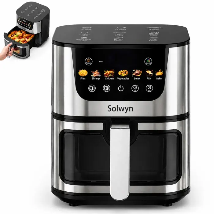 Friteuse à air - Solwyn - 8L 1400W Air Fryer avec 7 programme Visibilité intelligente Cuisson 4 à 8 personnes Arrêt automatique