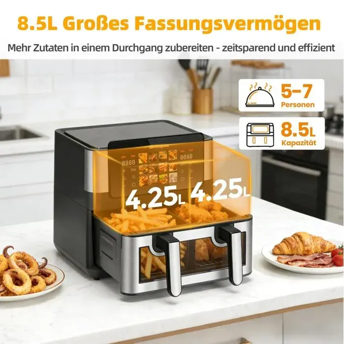 Friteuse à air VUENOR 85 L noire – double chambre 12 programmes