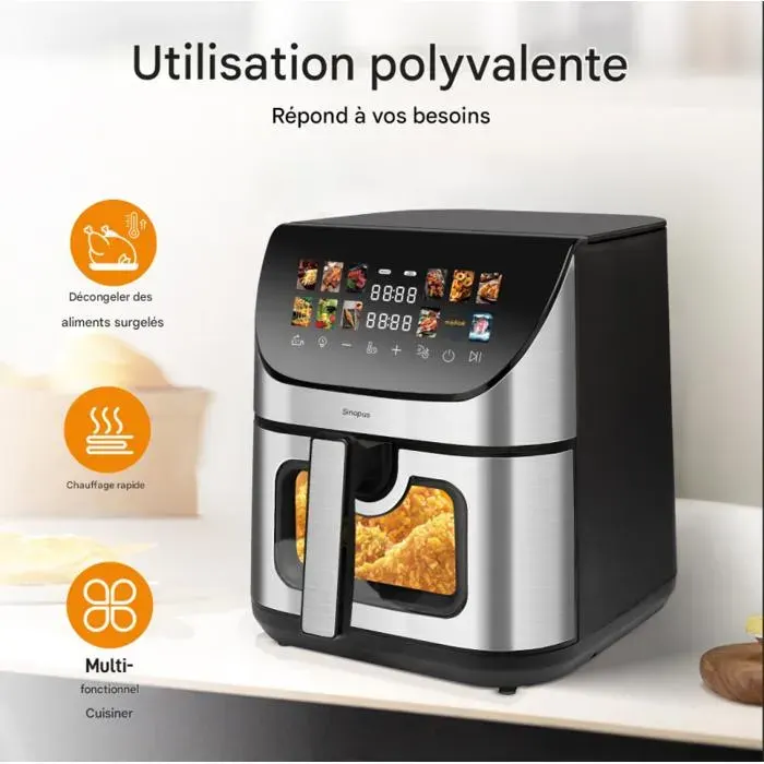 Friteuse à air - VVBV - XXL 85 L - Écran tactile LED couleur - Fenêtre de visualisation - 12 programmes — coloris Noir