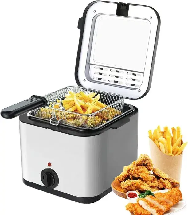 Friteuse à Huile 2.5L 1000W Acier Inoxydable Fenêtre de Visualisation Plage De Température 80-190 ℃ Facile à Nettoyer Pièces