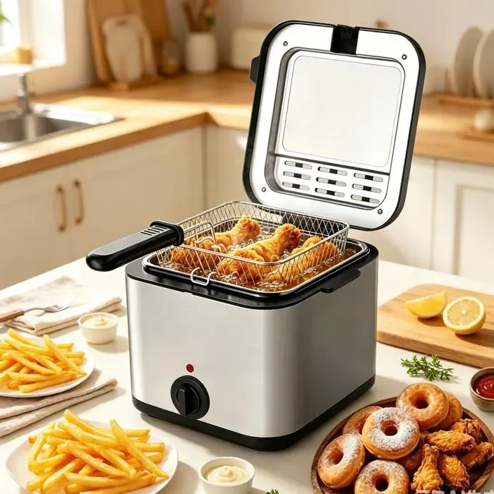 Friteuse à huile 2.5L friteuse grande capacite 1000W Antiadhésif Thermostat Fenêtre Chauffage Rapide friteuse a graisse