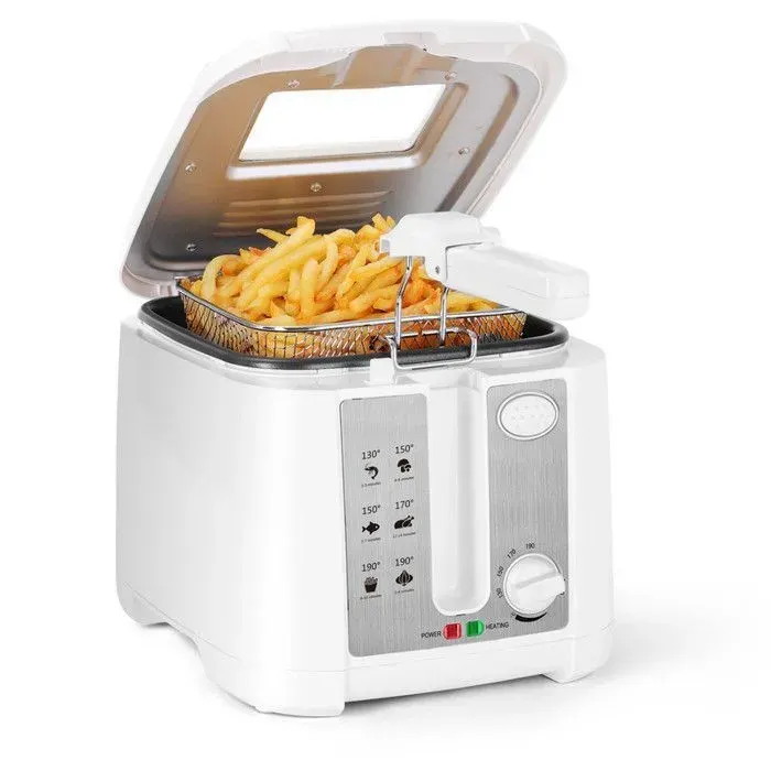 Friteuse à huile 2.5LFriteuse à huile 1650W Blanc Antiadhésif Thermostat Fenêtre Anti-éclaboussures Filtre odeurssans BPA