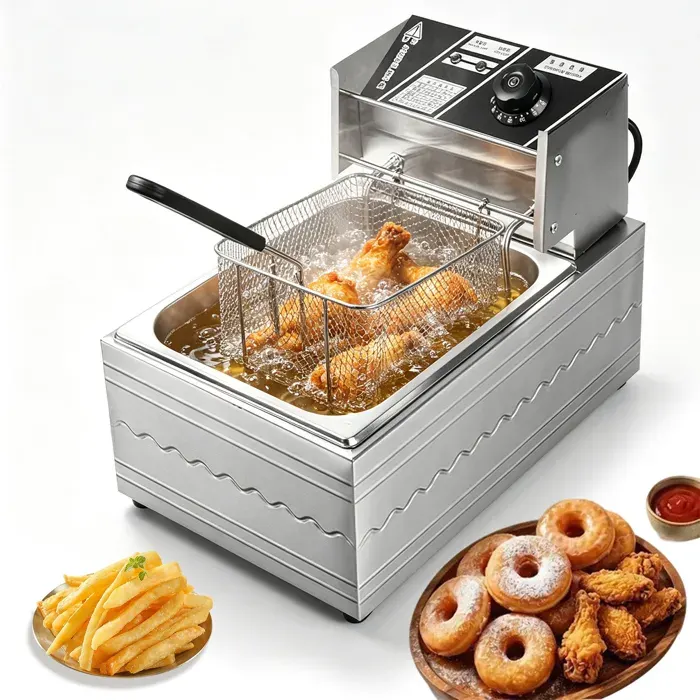 Friteuse à huile 6L - Friteuse à huile 2500W - Antiadhésif Thermostat - Inox - Panier Amovible - Filtre À Huile Automatique