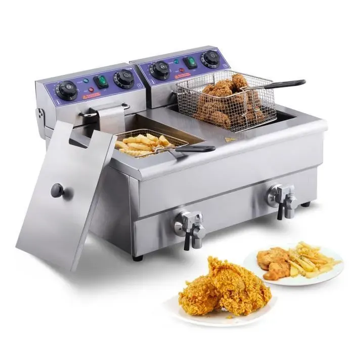 Friteuse à huile - VEVOR - VEVOR - 2 cuves 12 L - 6000 W - Inox