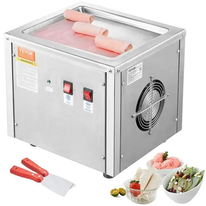 Friteuse à rouleaux de crème glacée cuve de 28 x 24 x 2 cm sorbetière avec compresseur et 2 racleurs pour la fabrication de crème
