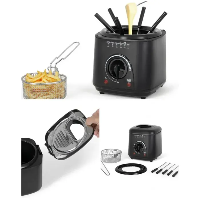 FRITEUSE + Appareil à FONDUE 2 EN 1 950W Désign Blanche
