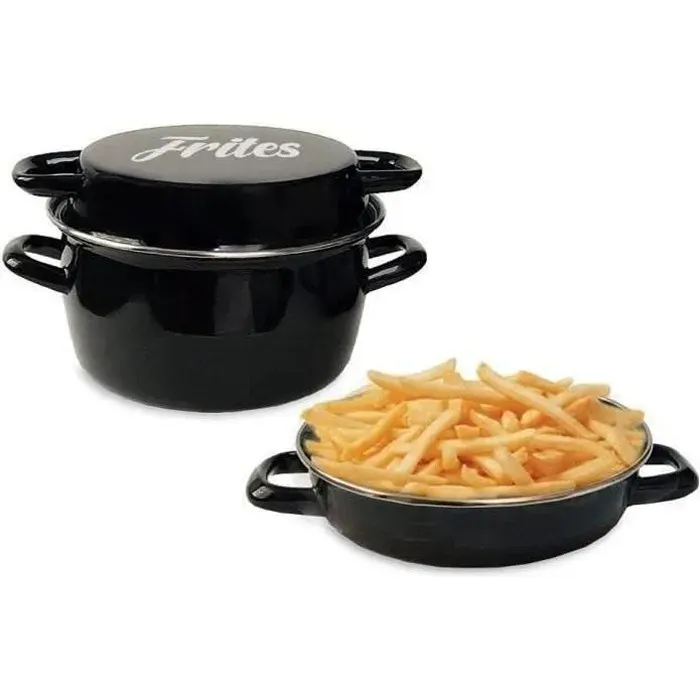 Friteuse - BAUMALU - Standard - Émail - 26 cm - Noir - Avec panier et couvercle