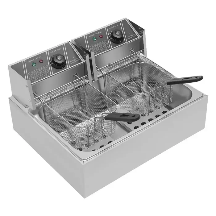 Friteuse Capacité de 12 L Bacs Doubles Contrôle de Température Gris Clair