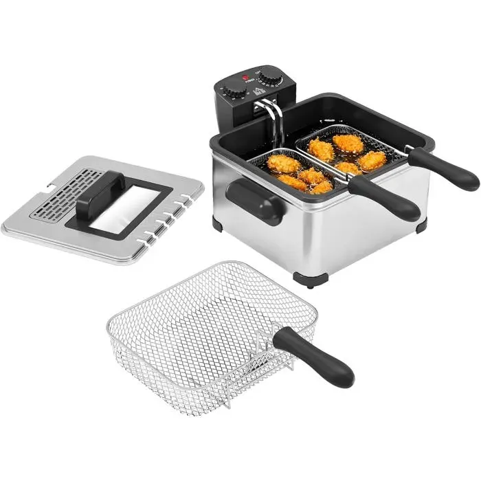Friteuse - DC LIFE - 5 L - 2000 W - Temp. réglable 150–190°C - Minuterie 60 min