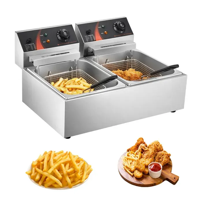 Friteuse Double - DUOKU - 12L - 5000W - Acier Inoxydable - Température Réglable