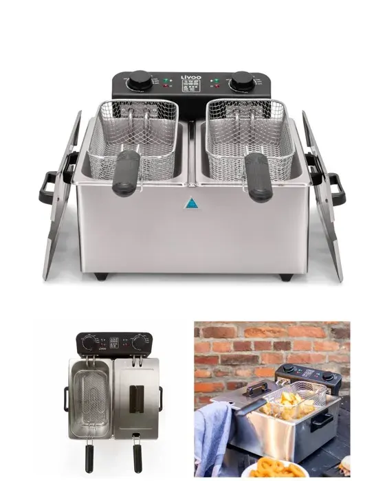 Friteuse Double - INOX - 3300W - 2x3L - Température jusquà 190°C - 2 paniers à frire