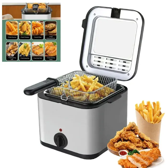 Friteuse electrique 2.5L Friteuse 80-190℃ grande fenêtre transparente filtre métallique acier inoxydable 304 1000 W
