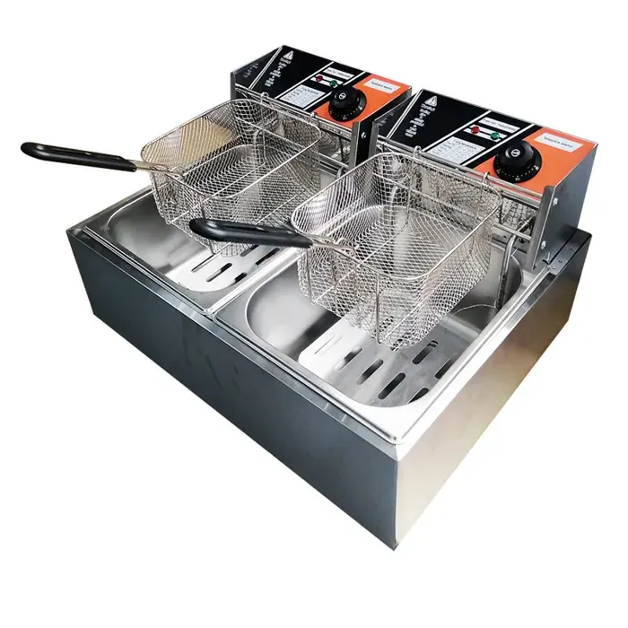 Friteuse Électrique 2 Cuves de 6 L 2500 W Friteuse à Huile en Inox avec 2 Paniers à Frire Température Réglable 50-200 °C