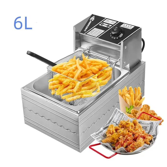 Friteuse électrique 2500W Friteuse électrique en acier inoxydable modèle professionnel pour frites domestiques 6 L