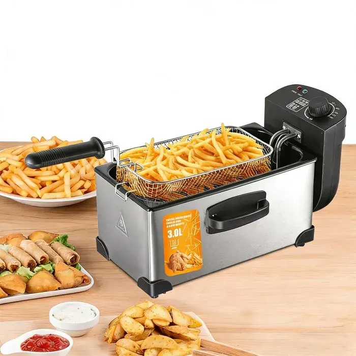 Friteuse électrique 3L – 2000W –Cuve profonde avec thermostat et minuterie – Idéale pour croustillons frites beignets