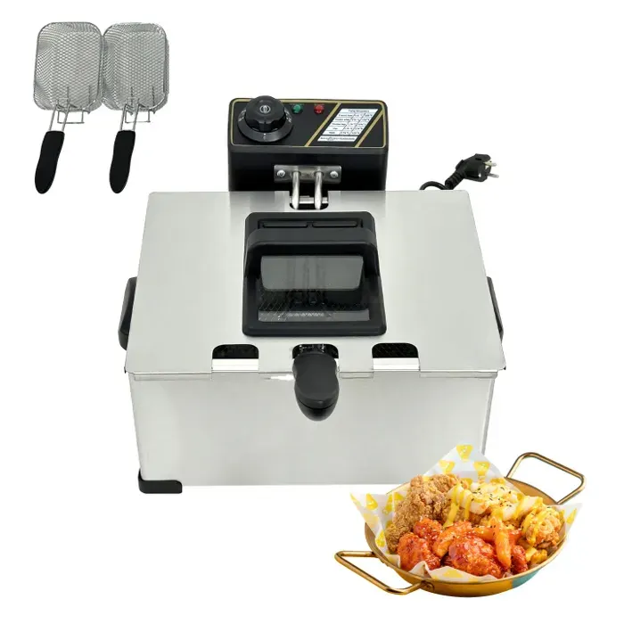Friteuse électrique 5L 2000W acier inoxydable 3 paniers à friture protection contre la surchauffe lavable en machine.