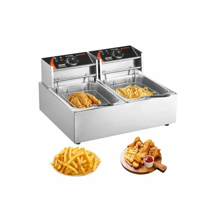 Friteuse Électrique Commerciale 5000 W Friteuse à Huile de Comptoir en Acier Inoxydable Grande Capacité de 12 L avec Double