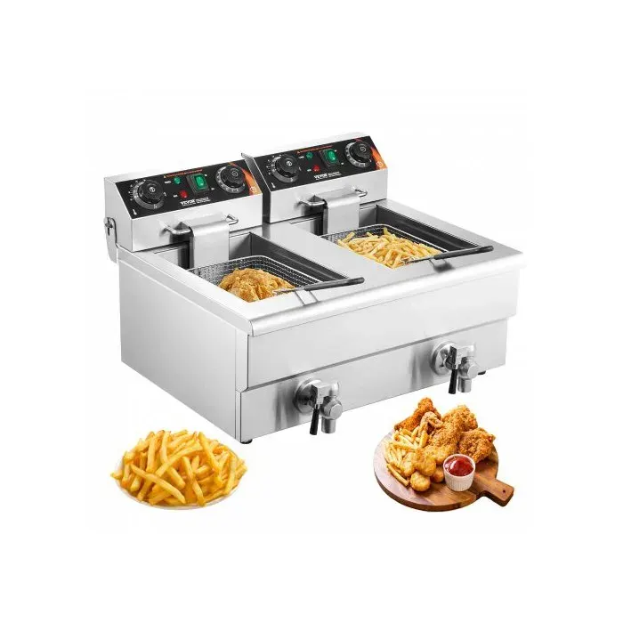 Friteuse Électrique Commerciale 6000 W Friteuse à Huile de Comptoir en Acier Inoxydable Grande Capacité de 2x11 L avec
