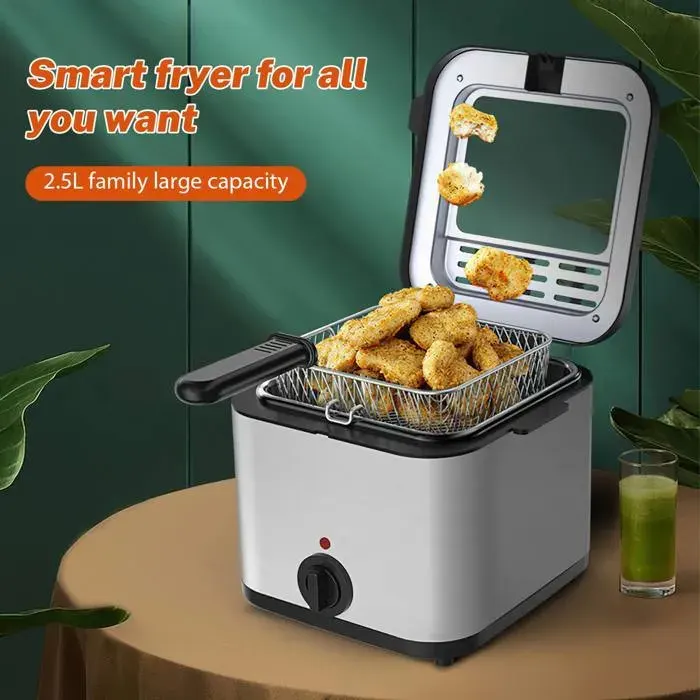 Friteuse Électrique - Compact - 1000 W - 2.5L - sans BPA - 80-190℃ température réglable - Sûr et durable - Friteuse
