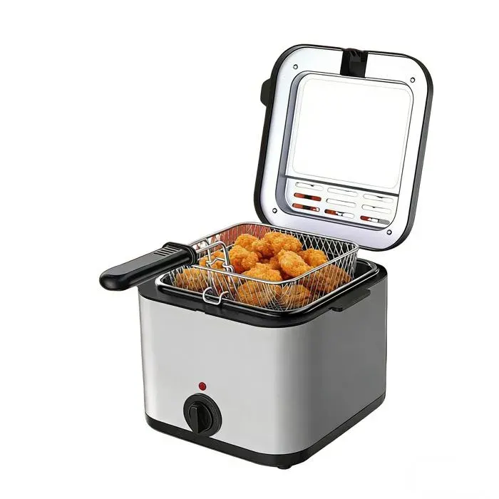 Friteuse électrique de 2.5L Filtre à huile Hublot de contrôle 80-190℃ Thermostat réglable Panier en acier inoxydable 1000W