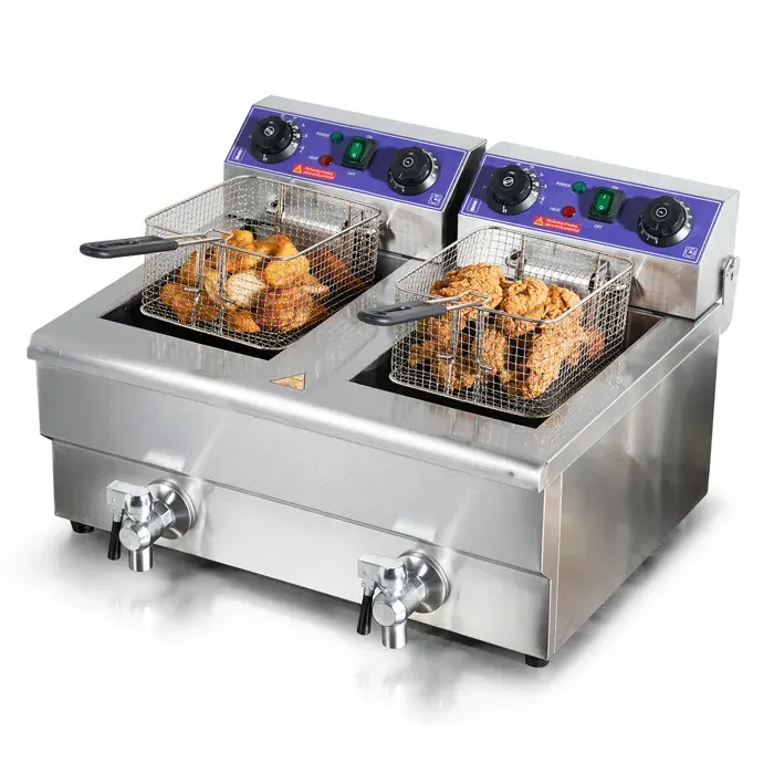 Friteuse Électrique - DUOKU - 24 L - 6000 W - Acier Inoxydable - Deux Paniers Amovibles