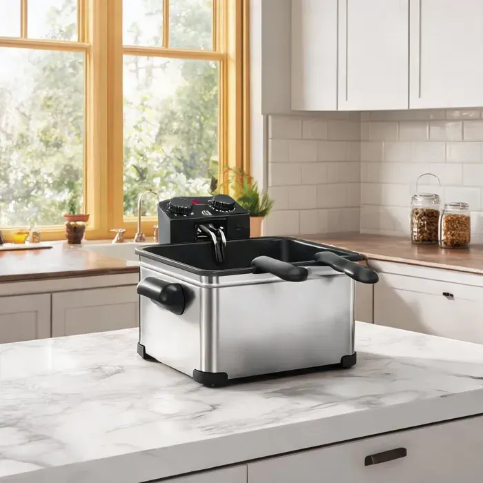 Friteuse électrique en acier inoxydable 5 L 2000 W thermostat réglable 150-190 °C et minuterie 60 min panier amovible argent