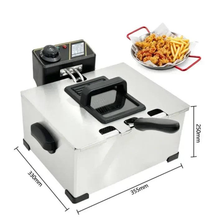Friteuse Électrique Friteuse électrique à hublot de 5 L 2000W 3 paniers Température Réglable 60-200°C Détachable Acier inox