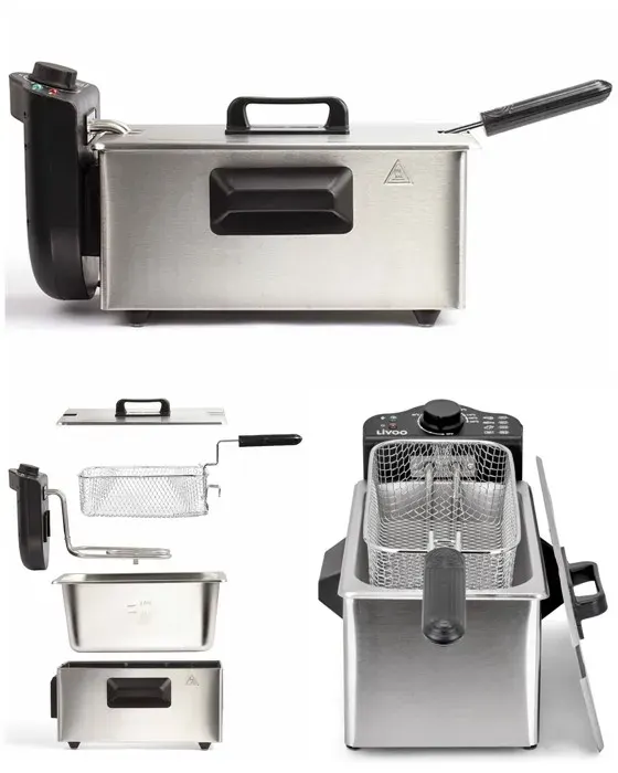 Friteuse électrique - INOX - 3L - 2000W - Cuve amovible - Thermostat réglable jusquà 190°C