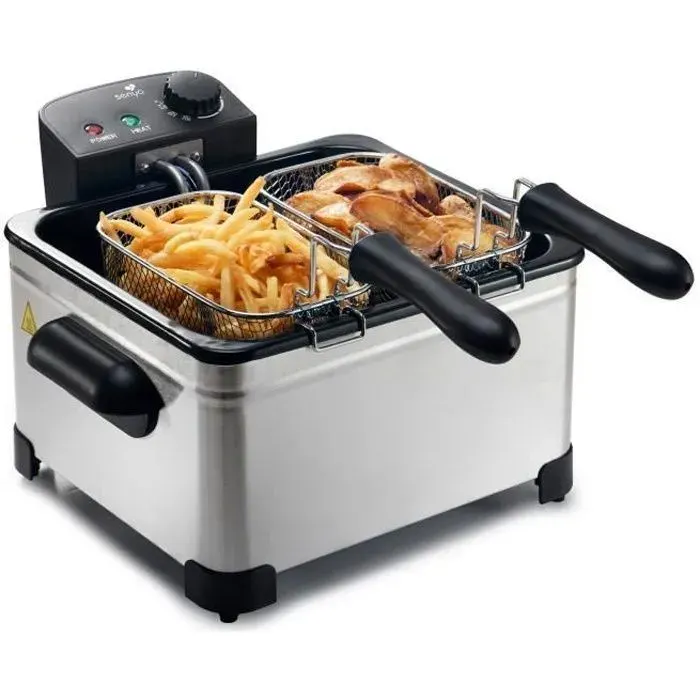 Friteuse électrique inox 5L – Thermostat 190°C – 3 paniers – Cuve amovible