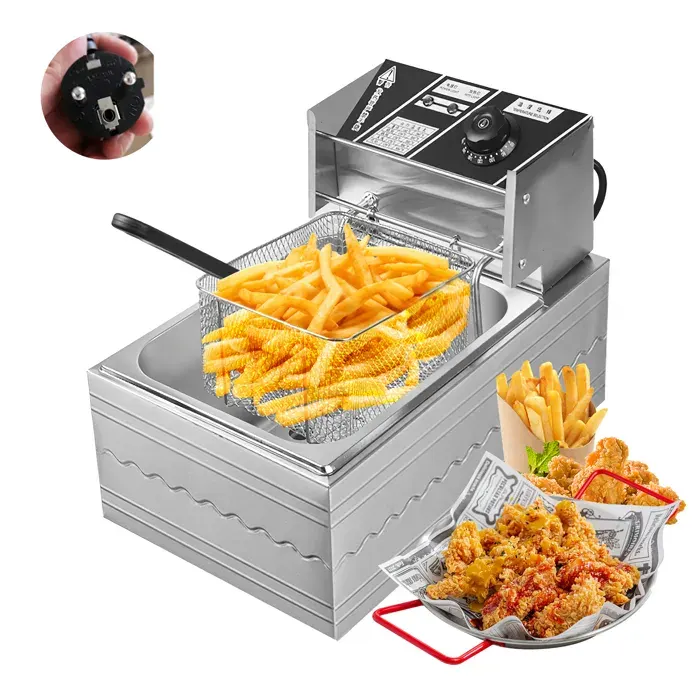 Friteuse Électrique - Monocylindre - 6L - 2500 W - 50-200℃ - Acier Inoxydable - Paniers Amovibles - Filtration auto de lhuile