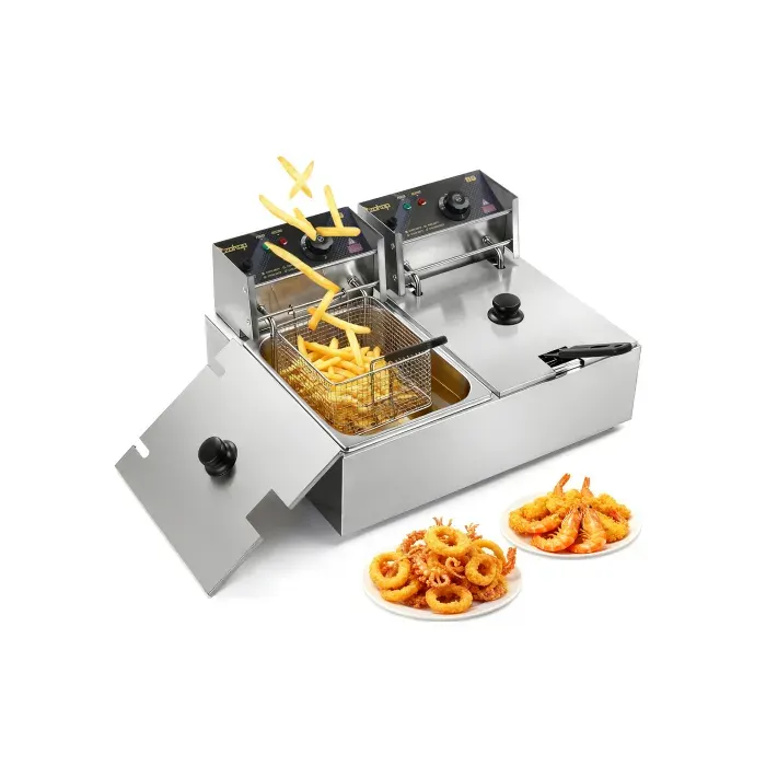 Friteuse Électrique Professionnelle 21.6L - ALIGHTUP - 5000W - double réservoir électrique - avec Panier Couvercle