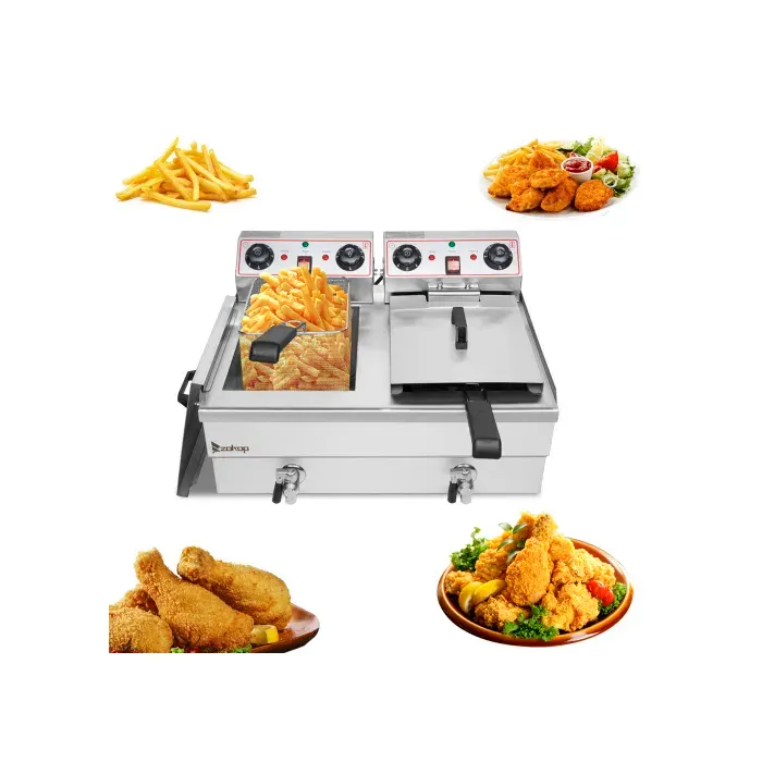 Friteuse Électrique Professionnelle 23.6L - ALIGHTUP - 6000W - double réservoir électrique - avec Panier Couvercle