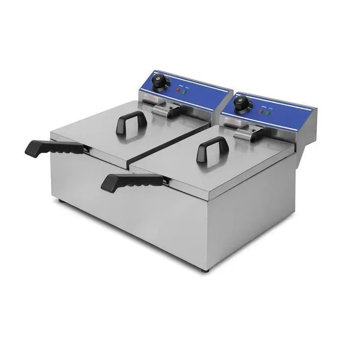 Friteuse électrique professionnelle - double cuve 2x11L - 7200W - Thermostat 50–200°C - Inox