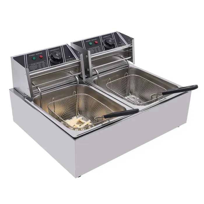 Friteuse électrique professionnelle - double réservoir - 5000W - 60 ° C - 200 ° C température réglable - avec 2 tamis
