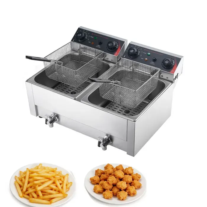 Friteuse Électrique Professionnelle-Duoku-Double Cuve de 7 L 5000 W avec Paniers Couvercles Thermostat Minuterie et Protection