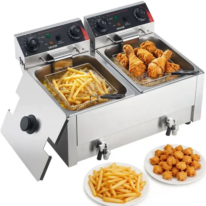 Friteuse Électrique Professionnelle Friteuse à Huile 5000 W Double Cuve de 7 L pour Frites Restaurant
