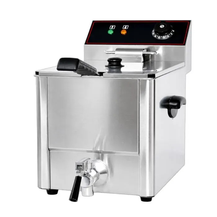 Friteuse électrique professionnelle - PESAGE MB - 8 L 3600W - 1 cuve 1 panier - Vanne de vidange - Inox