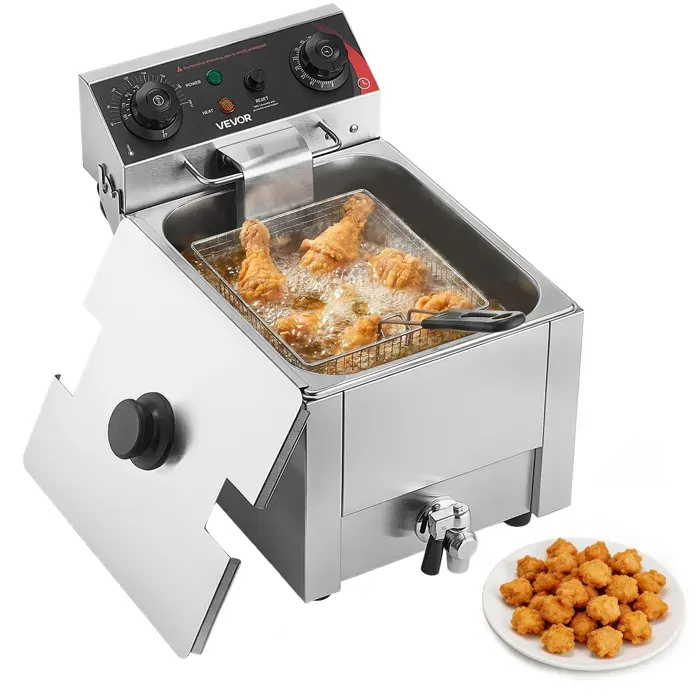Friteuse Électrique Professionnelle-VEVOR-Friteuse à Huile 2500 W 68 L pour Frites Restaurant en Inox avec Panier Couvercle