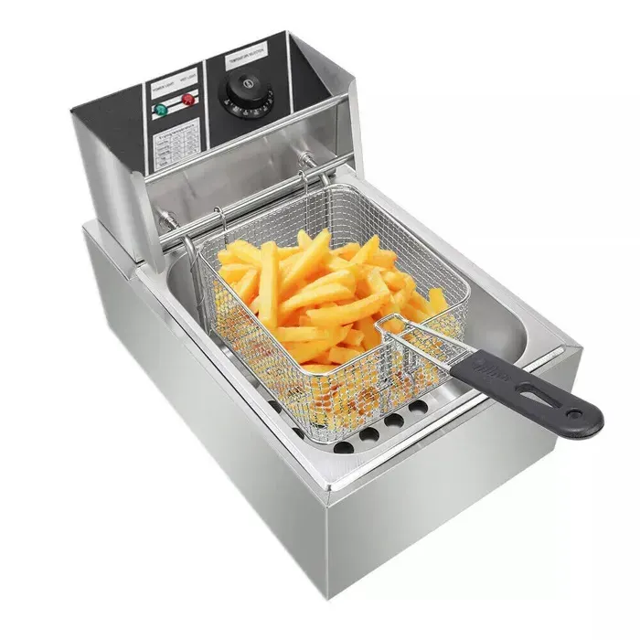 Friteuse ÉlectriqueProfonde 6L en Acier InoxydableAvec indicateur LED et PanierThermostat réglable