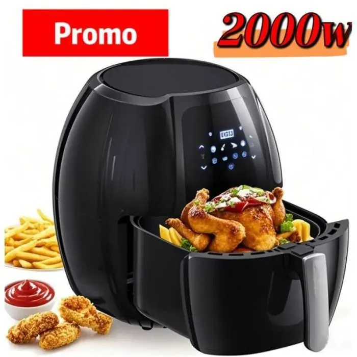 Friteuse grand bac 2000W bac 95L multifonction température ajustable 80-200°C et 8 programmes cuisson Air Fryer