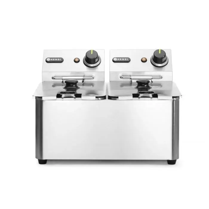 Friteuse - HENDI - 6000W - Acier Inoxydable - 2x4L - Thermostat de sécurité