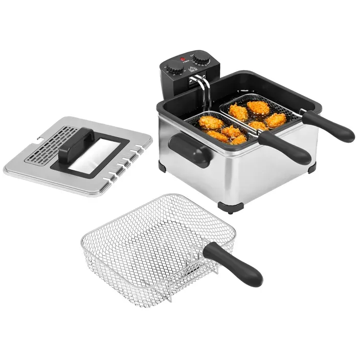 Friteuse - HOMCOM - 5 litres - température et minuterie réglables 2000 W panier à huile amovible et fenêtre de visualisation