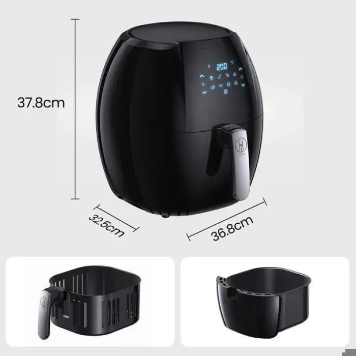 Friteuse noir Friteuse à air chaud grand volume 95L 2000W 8 programmes automatiques température 80-200°C Air Fryer