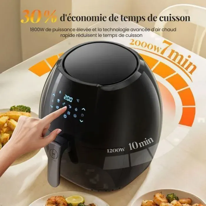 Friteuse noir multifonction 95L 2000W 8 programmes boutons sécurisés température modulable Air Fryer